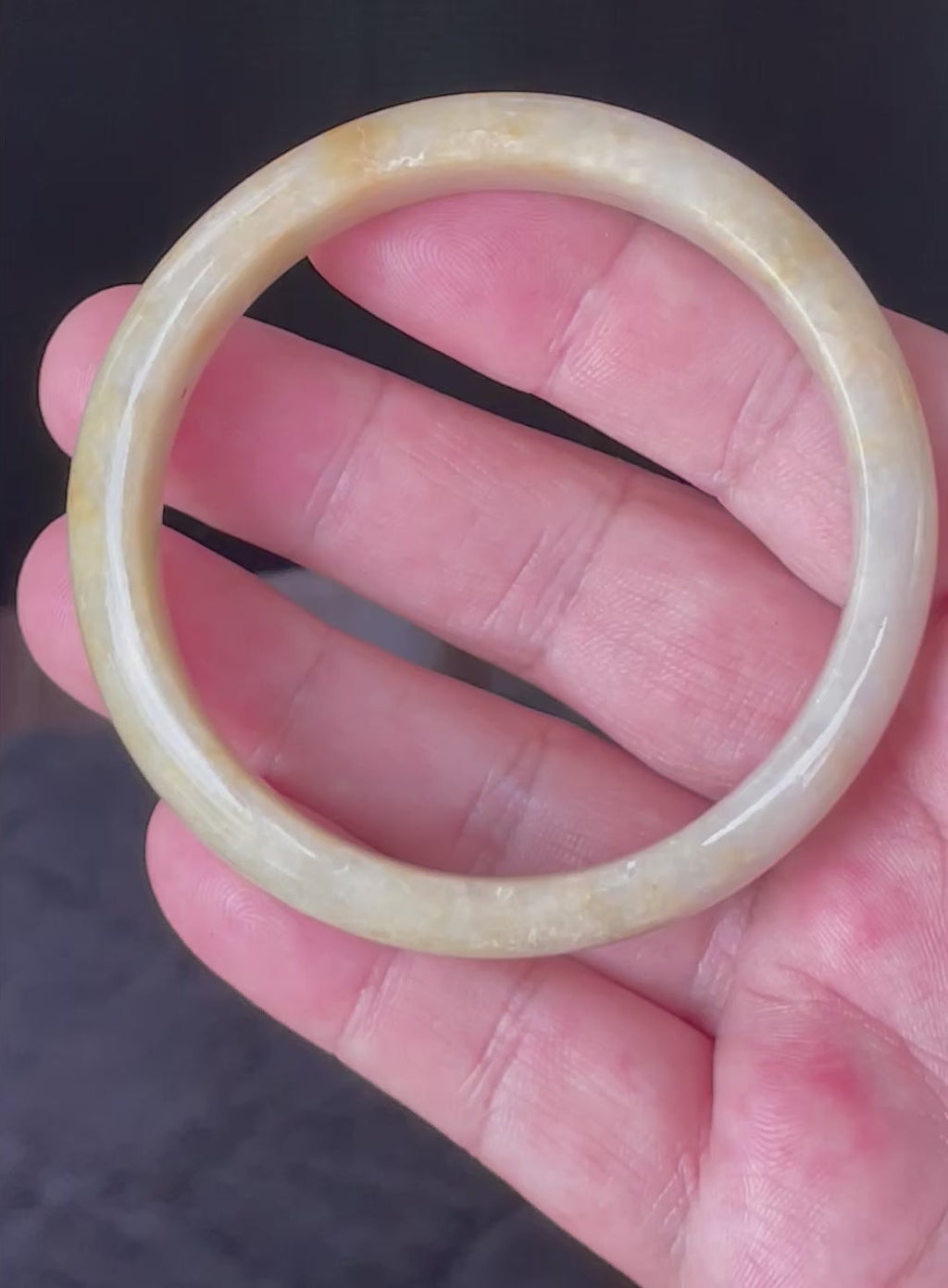 Natural Grade A Certified Burmese Jadeite Jade Bangle – Icy Yellow & Honey Orange with Milky White Hues – 58.5mm – JB923