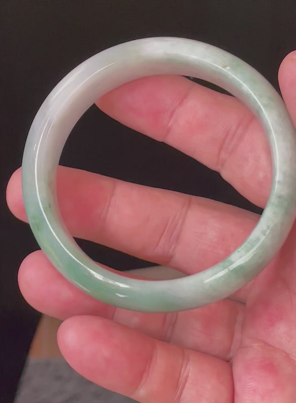 Natural Grade A Certified Burmese Jadeite Jade Bangle – Icy Imperial Green with Greyish Milky White Hues – 58mm – JB004