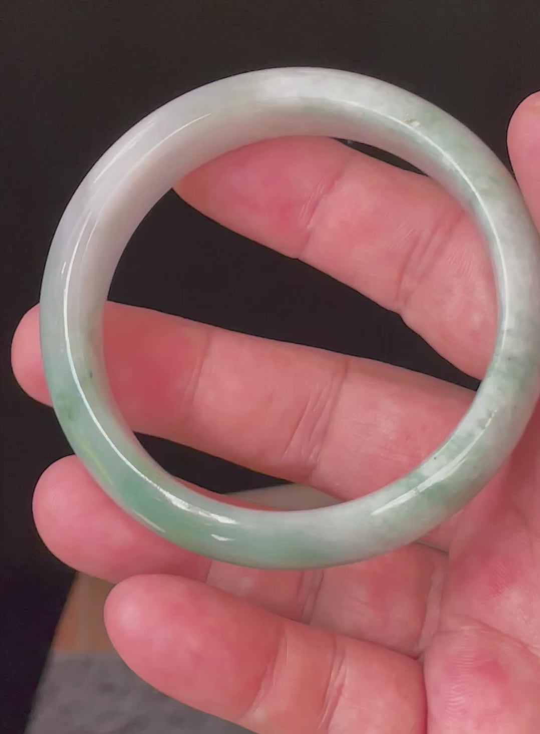 Natural Grade A Certified Burmese Jadeite Jade Bangle – Icy Imperial Green with Greyish Milky White Hues – 58mm – JB004