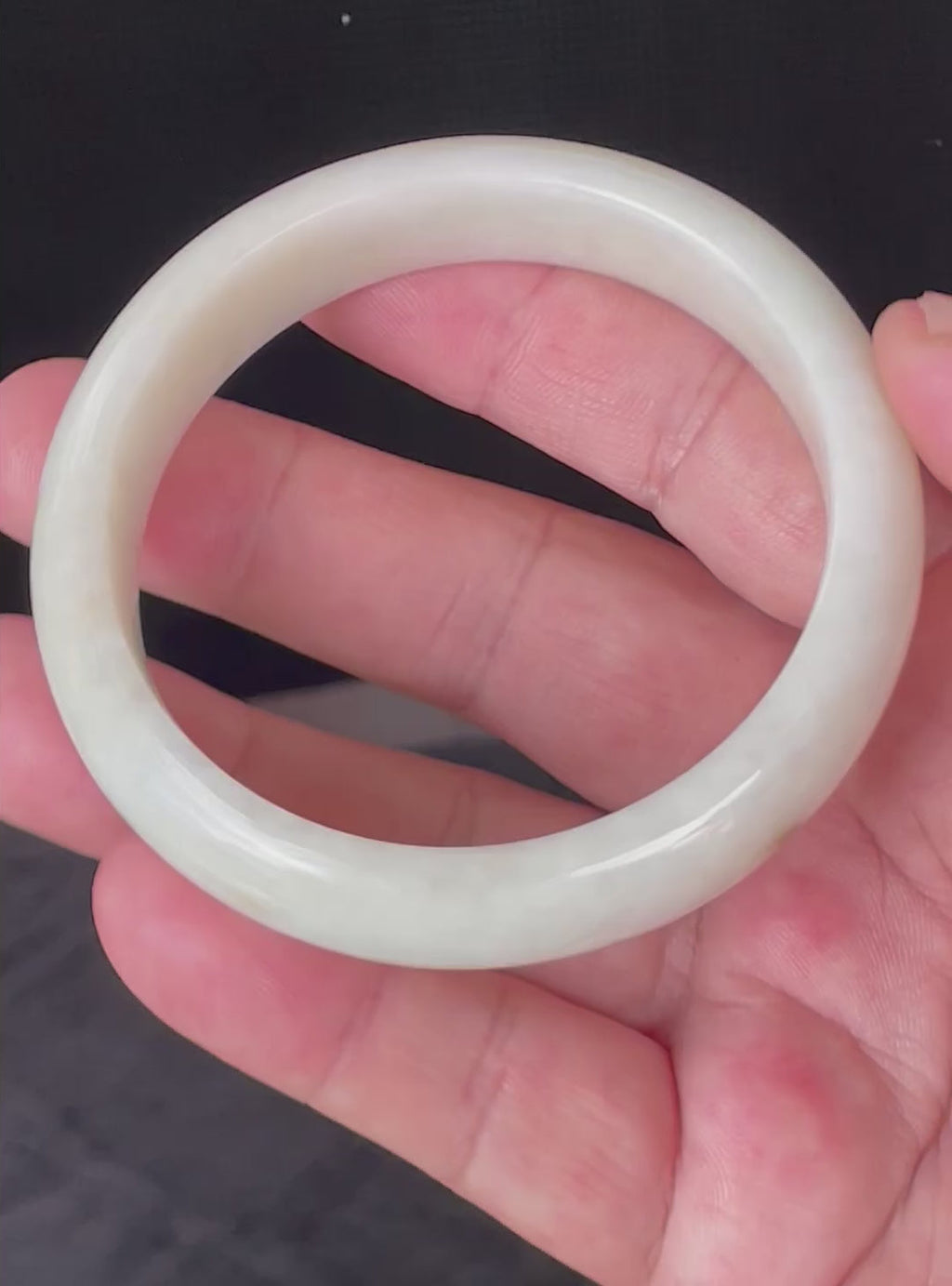 Natural Grade A Certified Burmese Jadeite Jade Bangle – Icy Milky White with Light Yellow & Honey Hues – 59mm – JB928
