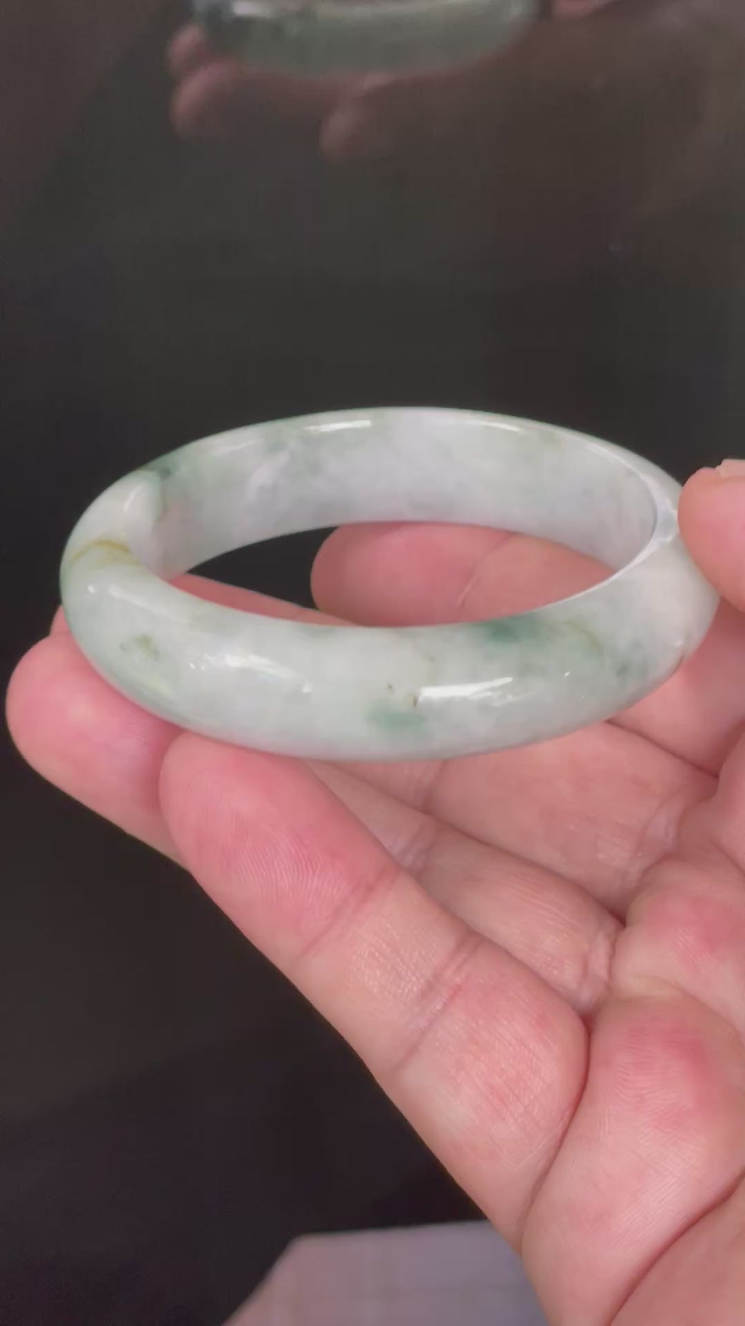 Natural Grade A Certified Burmese Jadeite Jade Bangle – Rare Icy Greyish Milky White with Imperial & Apple Green – 54.7mm – JB824