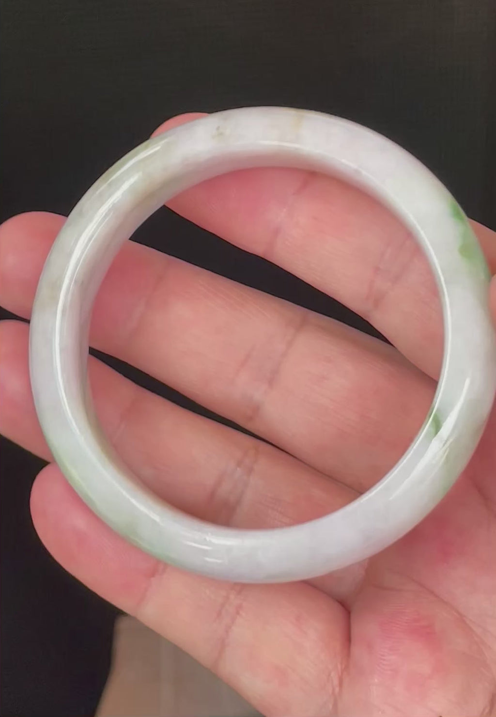 Natural Grade A Certified Burmese Jadeite Jade Bangle – Icy Imperial & Moss Green with Greyish Milky White Hues – 54.5mm – JB031
