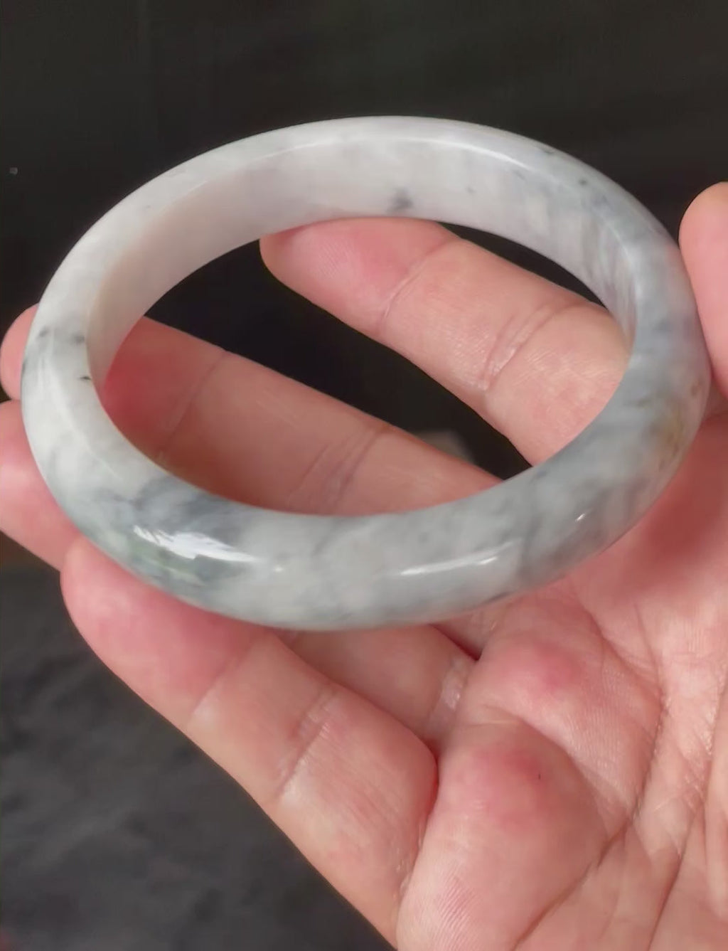 Natural Grade A Certified Burmese Jadeite Jade Bangle – Icy Grey & Milky White with Honey Hue – 66.5mm – JB879