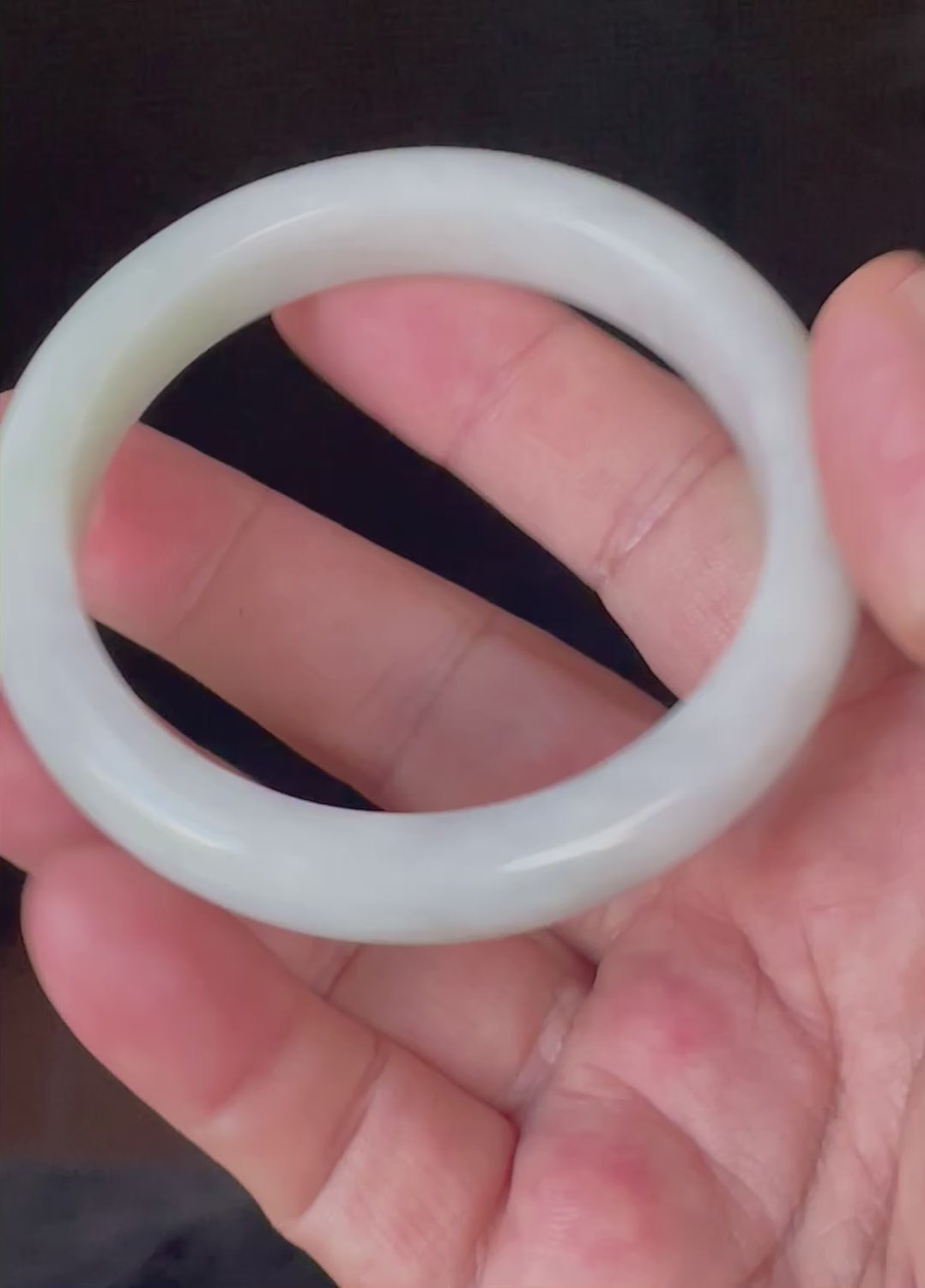 Natural Grade A Certified Burmese Jadeite Jade Bangle – Icy Greyish Milky White with Apple Green Hues – 58.5mm – JB910