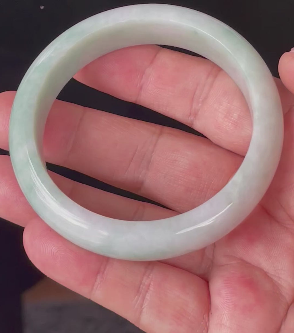 Natural Grade A Certified Burmese Jadeite Jade Bangle – Icy Imperial Green, Apple Green & Milky White – 58.3mm – JB875