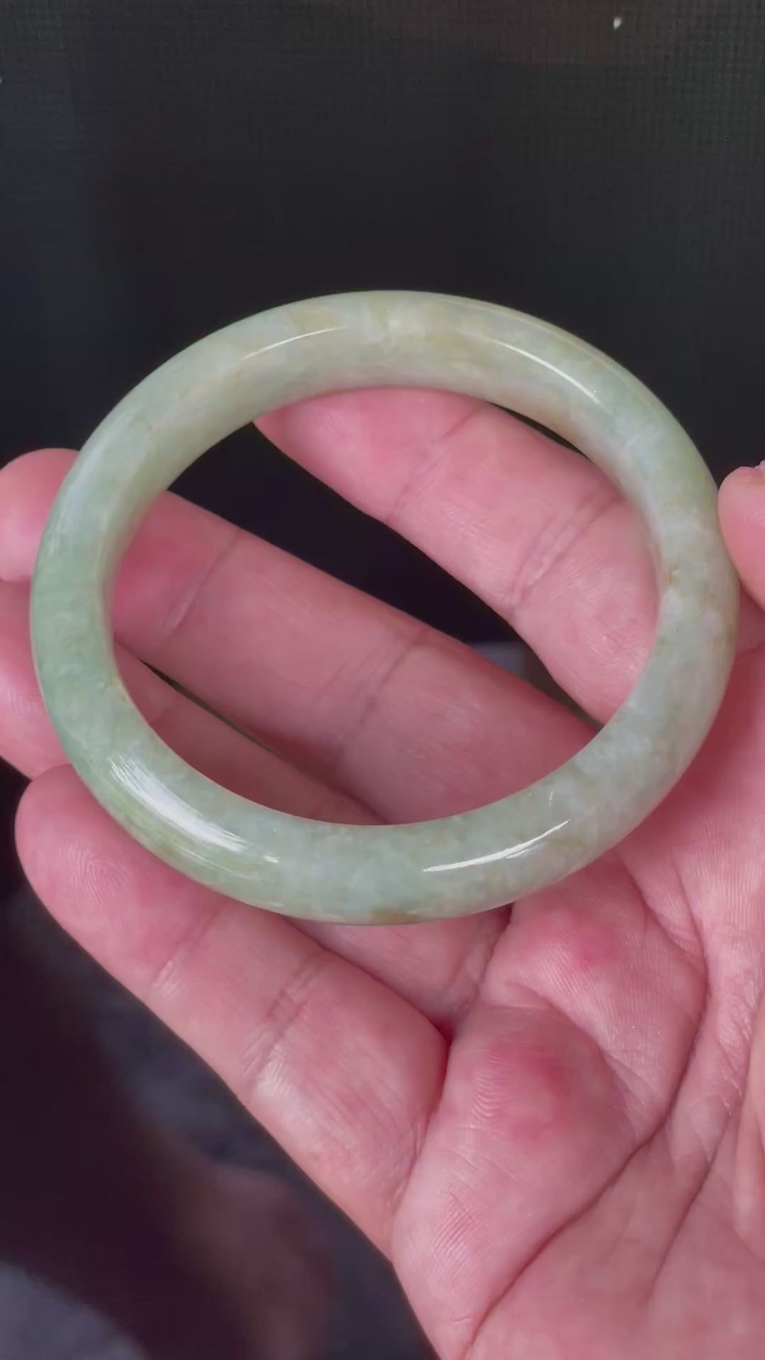 Natural Grade A Certified Burmese Jadeite Jade Bangle – Icy Apple Green, Milky White & Honey Brown – 58.2mm – JB830