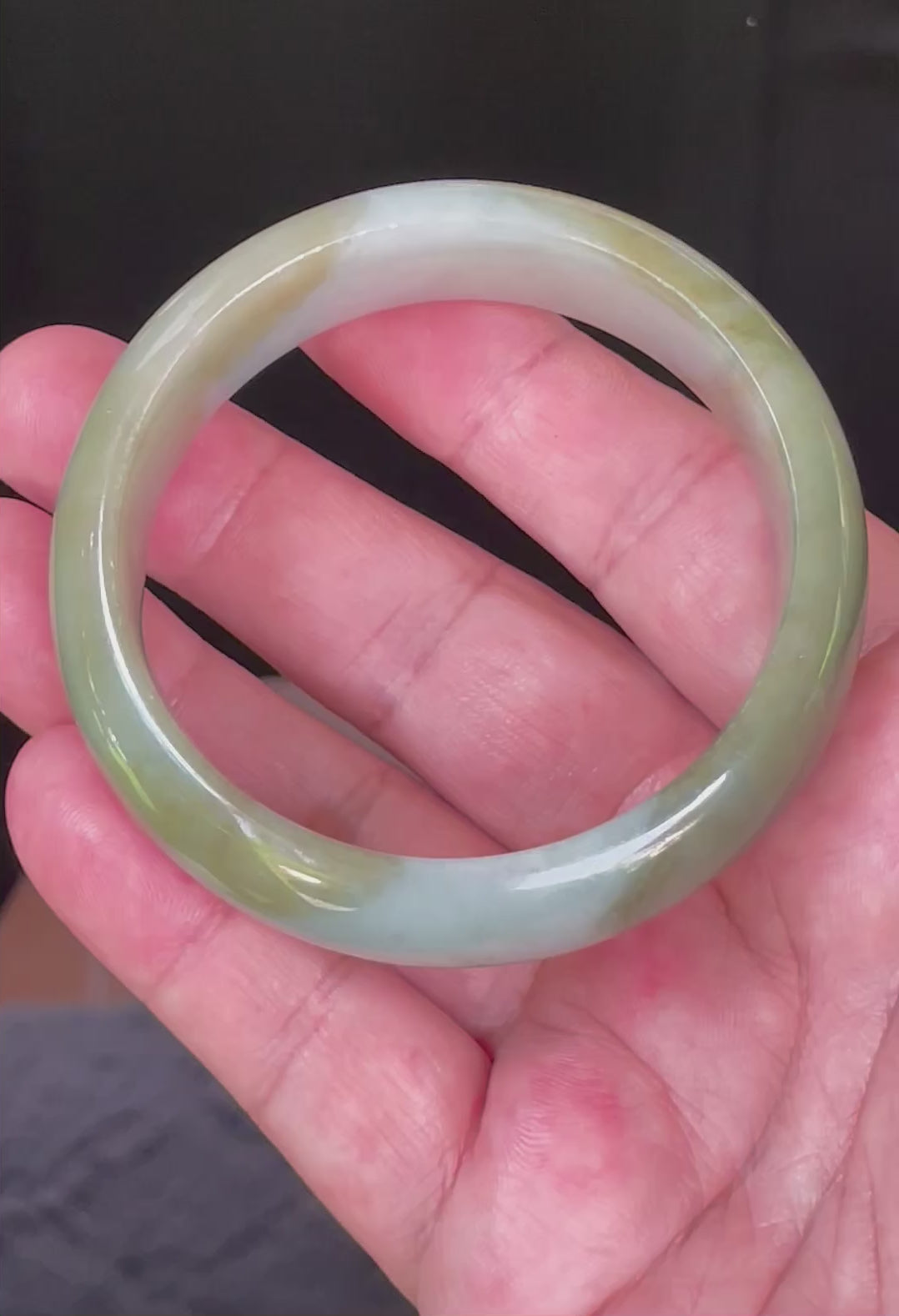 Natural Grade A Certified Burmese Jadeite Jade Bangle – Apple & Moss Green with Bluish Milky White Hues – 57.5mm – JB032