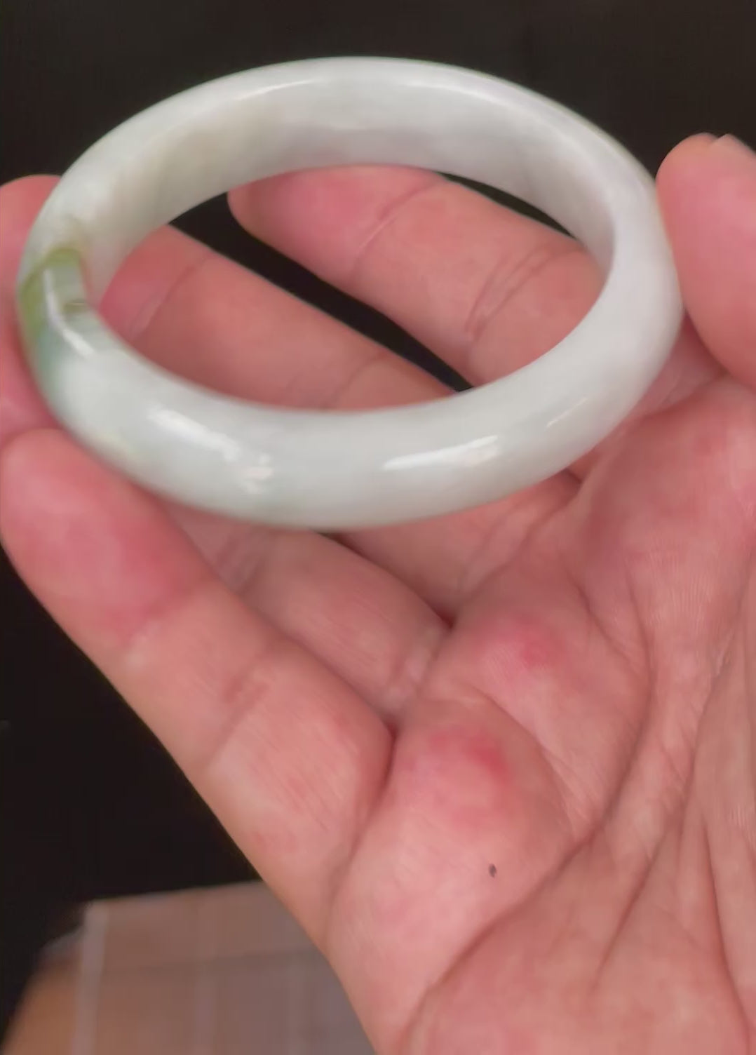 Natural Grade A Certified Burmese Jadeite Jade Bangle – Icy Apple & Moss Green with Light Greyish Milky White Hues – 57.5mm – JB025
