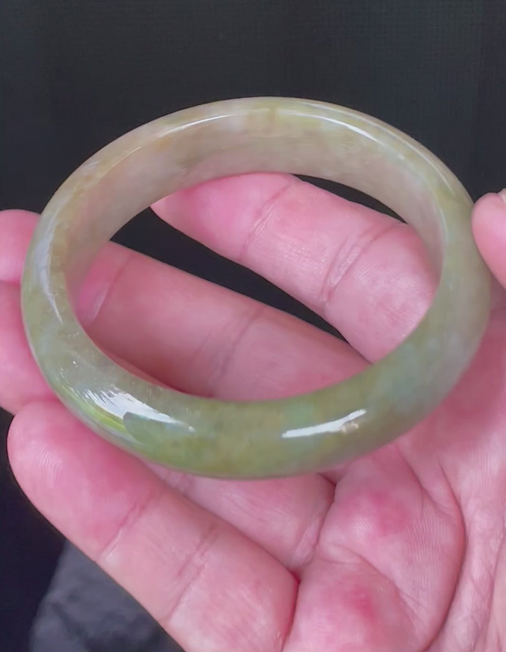 Natural Grade A Certified Burmese Jadeite Jade Bangle – Icy Apple & Forest Green with Milky Honey White Hues – 58mm – JB040