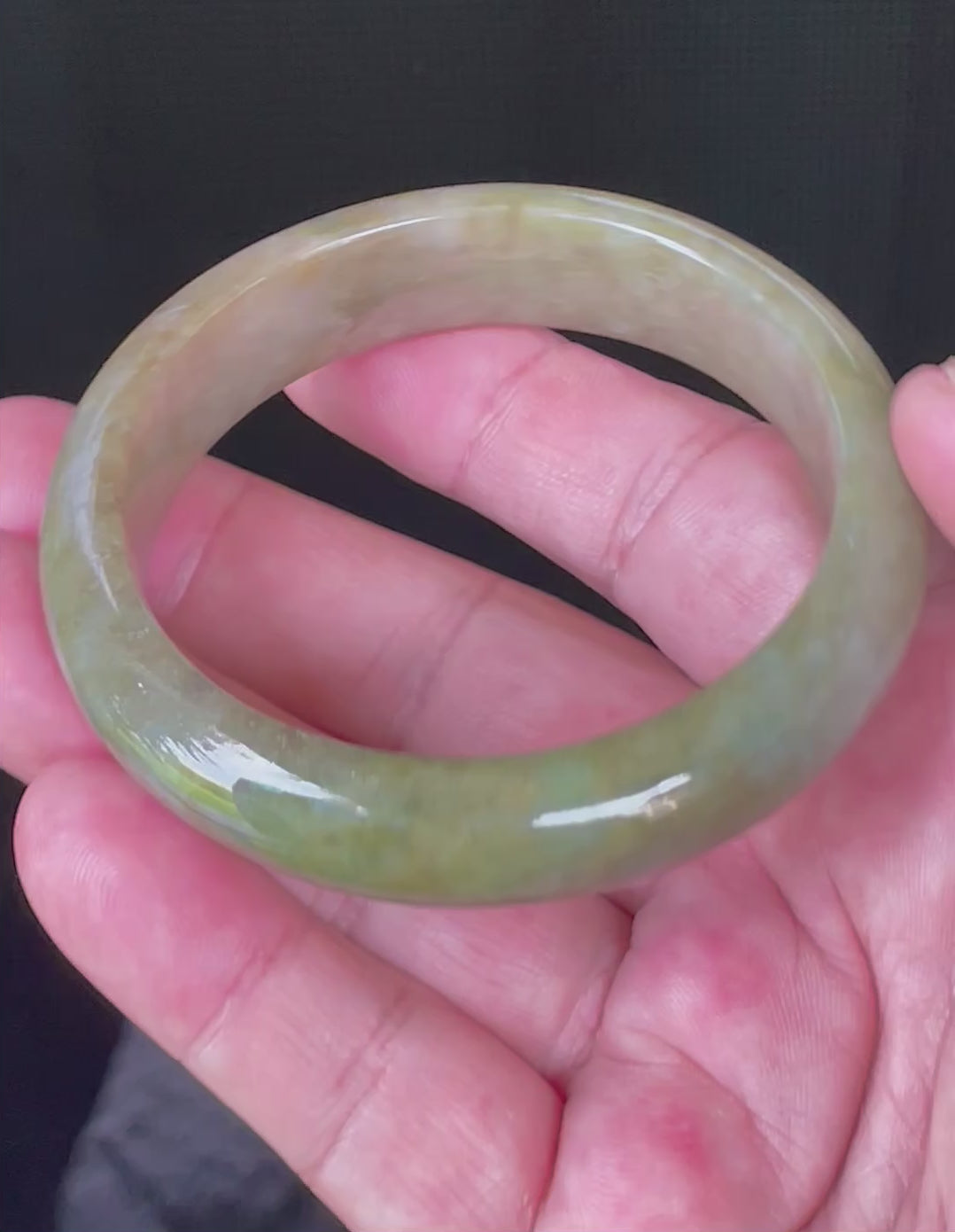 Natural Grade A Certified Burmese Jadeite Jade Bangle – Icy Apple & Forest Green with Milky Honey White Hues – 58mm – JB040