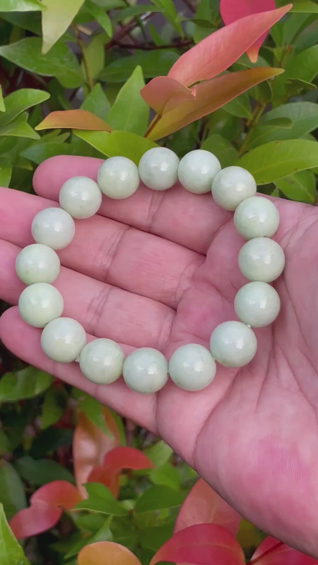 Natural Grade A Burmese Jadeite Jade Beaded Bracelet – Icy Apple & Forest Green – 13.4mm – JBB171