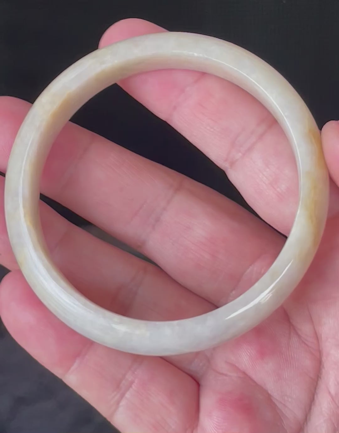 Natural Grade A Certified Burmese Jadeite Jade Bangle – Icy Yellow & Honey, Milky White, Light Lavender – Hand-Carved Jade Bracelet – 59.5mm – JB926