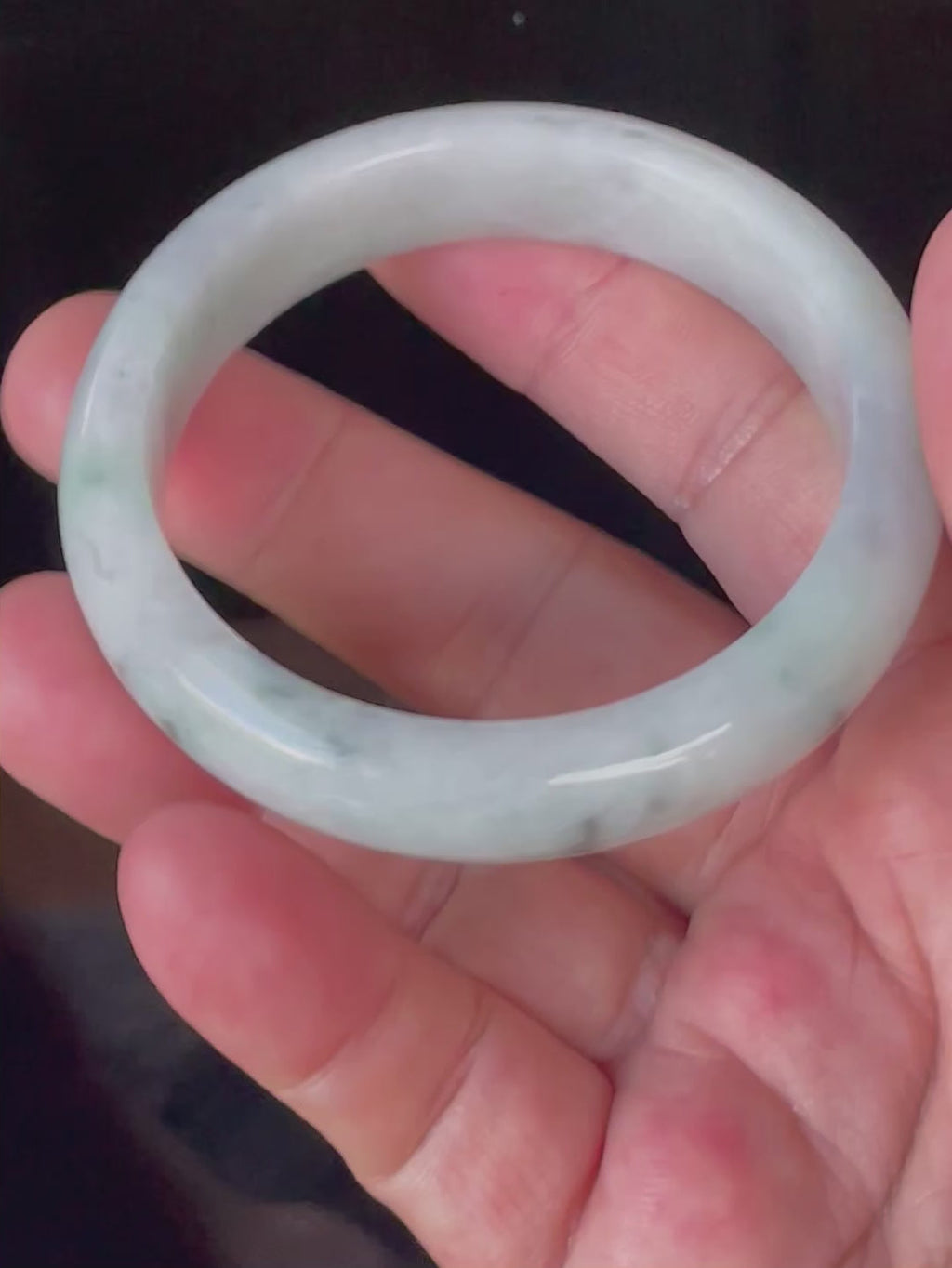 Natural Grade A Certified Burmese Jadeite Jade Bangle – Icy Apple Green & Greyish Milky White – 55.2mm – JB920