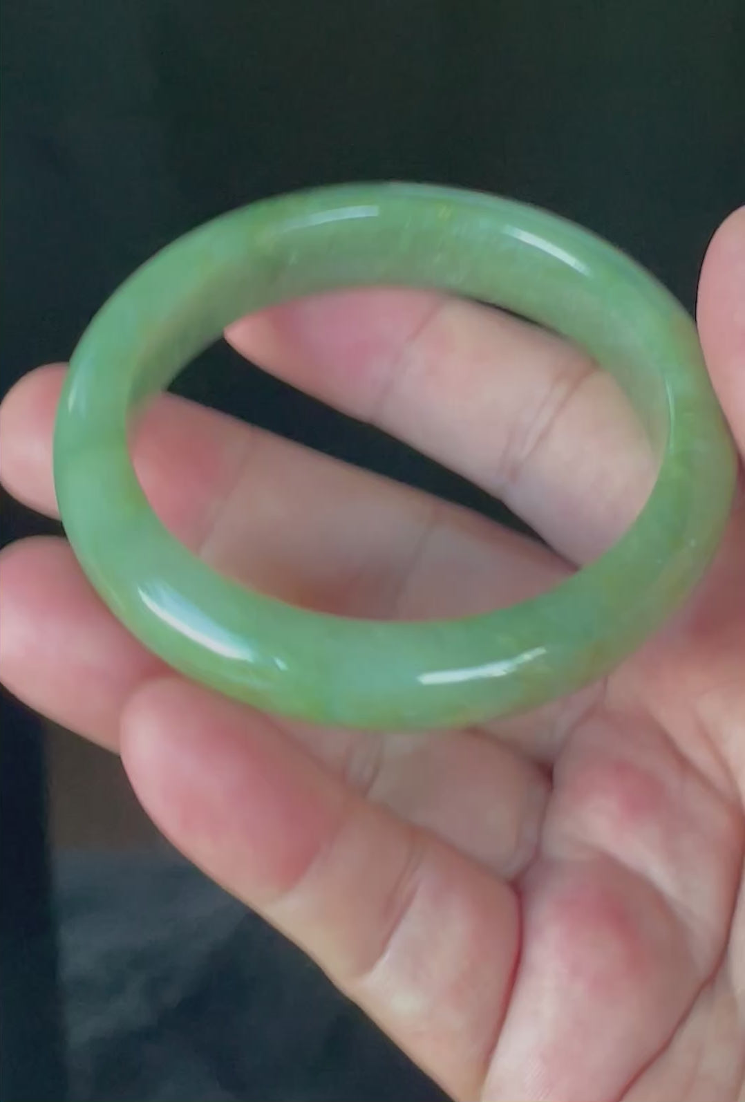 Natural Grade A Certified Burmese Jadeite Jade Bangle – Icy Apple Green with Milky White & Honey Hues – 57.6mm – JB916