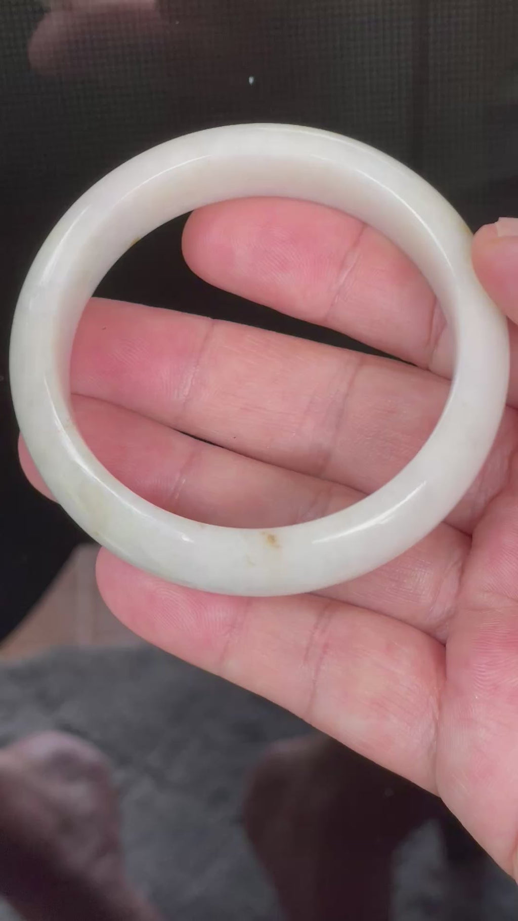 Natural Grade A Certified Burmese Jadeite Jade Bangle – Icy Milky White with Light Yellow & Honey Hues – 57.4mm – JB805