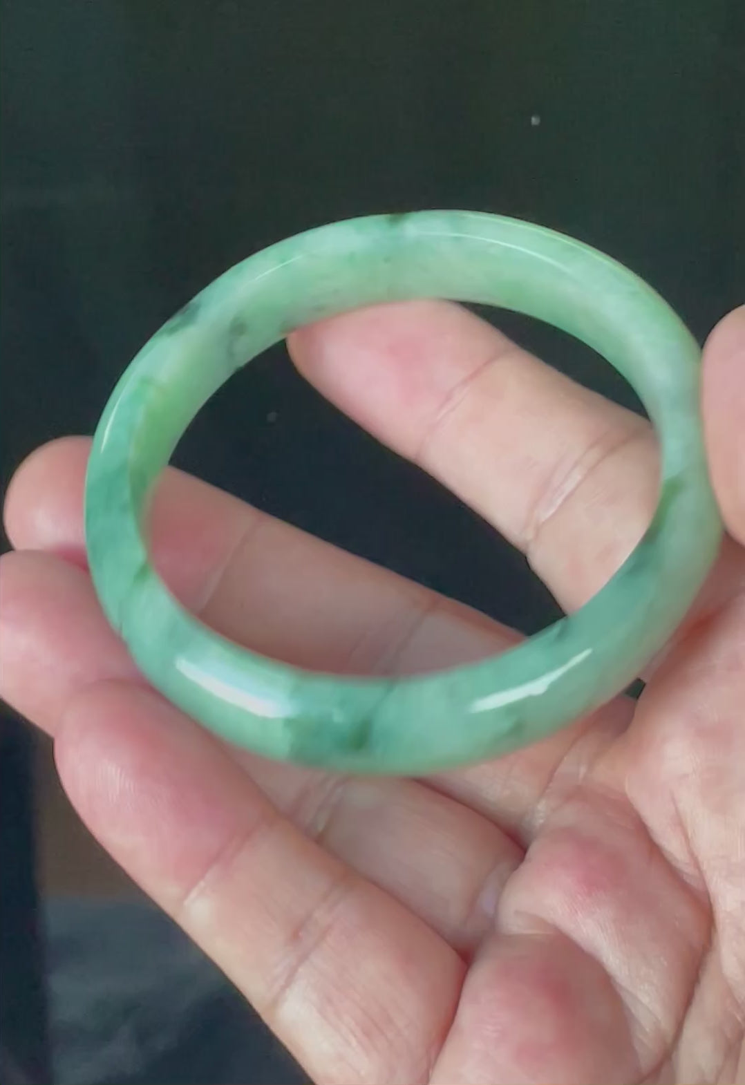 Natural Grade A Certified Burmese Jadeite Jade Bangle – Icy Apple & Imperial Green with Black & Greyish Milky White Hues – 57.5mm – JB911