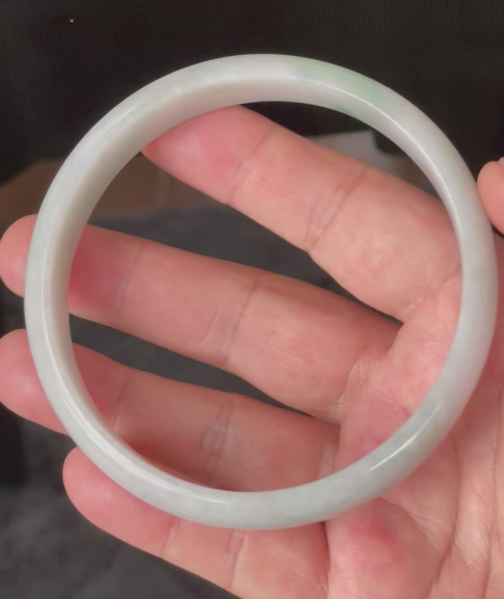 Natural Grade A Certified Burmese Jadeite Jade Bangle – Icy Greyish Milky White with Imperial Green Hue – 76.5mm – JB881