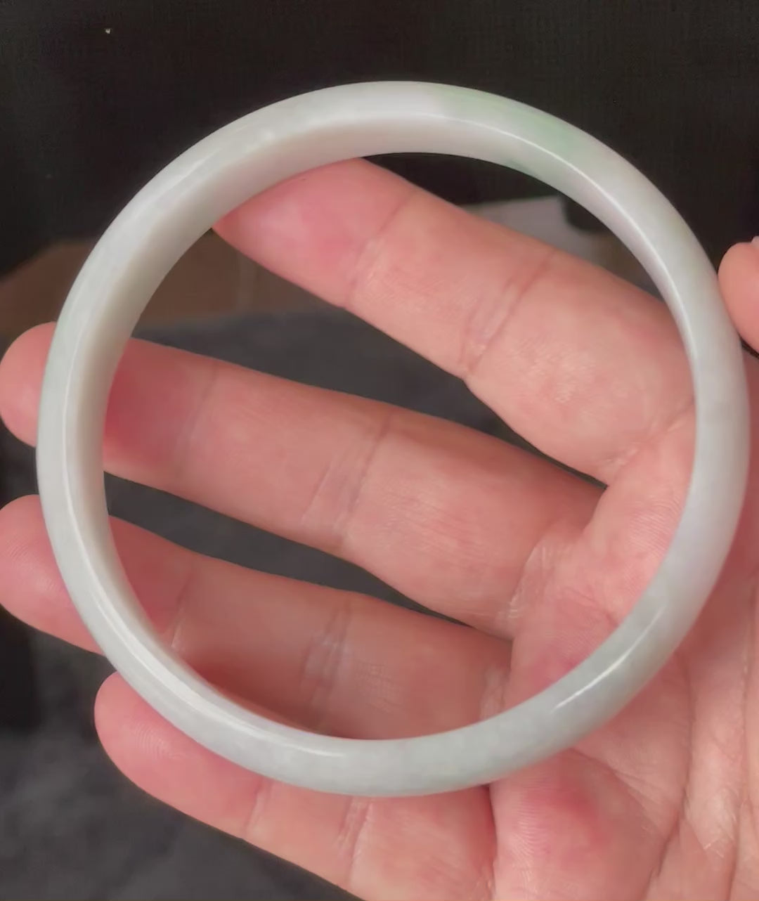 Natural Grade A Certified Burmese Jadeite Jade Bangle – Icy Greyish Milky White with Imperial Green Hue – 76.5mm – JB881