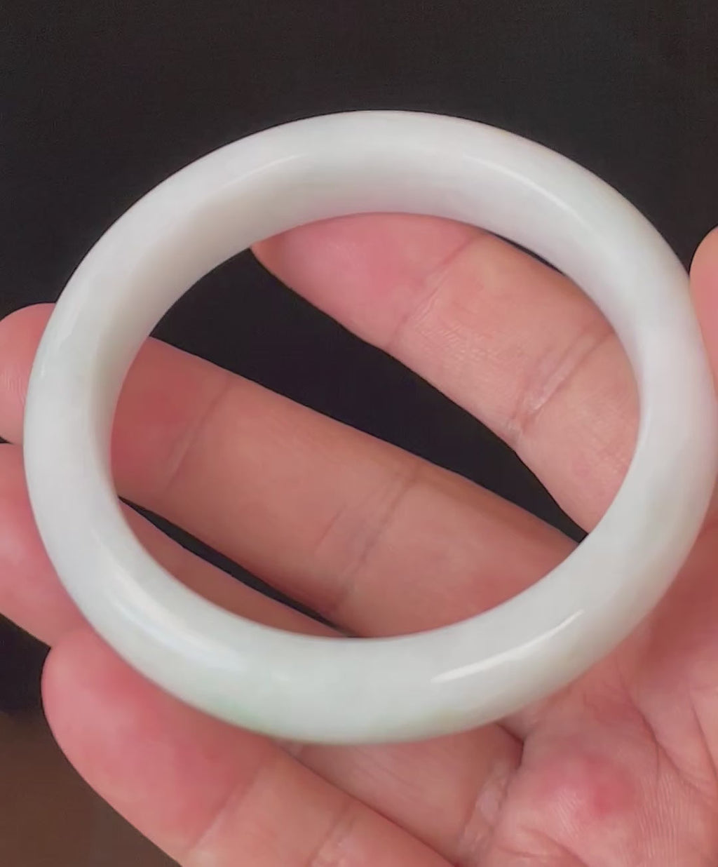 Natural Grade A Certified Burmese Jadeite Jade Bangle – Icy Milky White with Apple Green Hues – 57.5mm – JB921