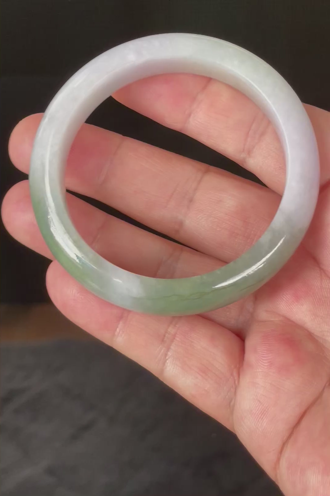 Natural Grade A Certified Burmese Jadeite Jade Bangle – Icy Light Lavender, Milky White & Apple Green – 55.2mm – JB854