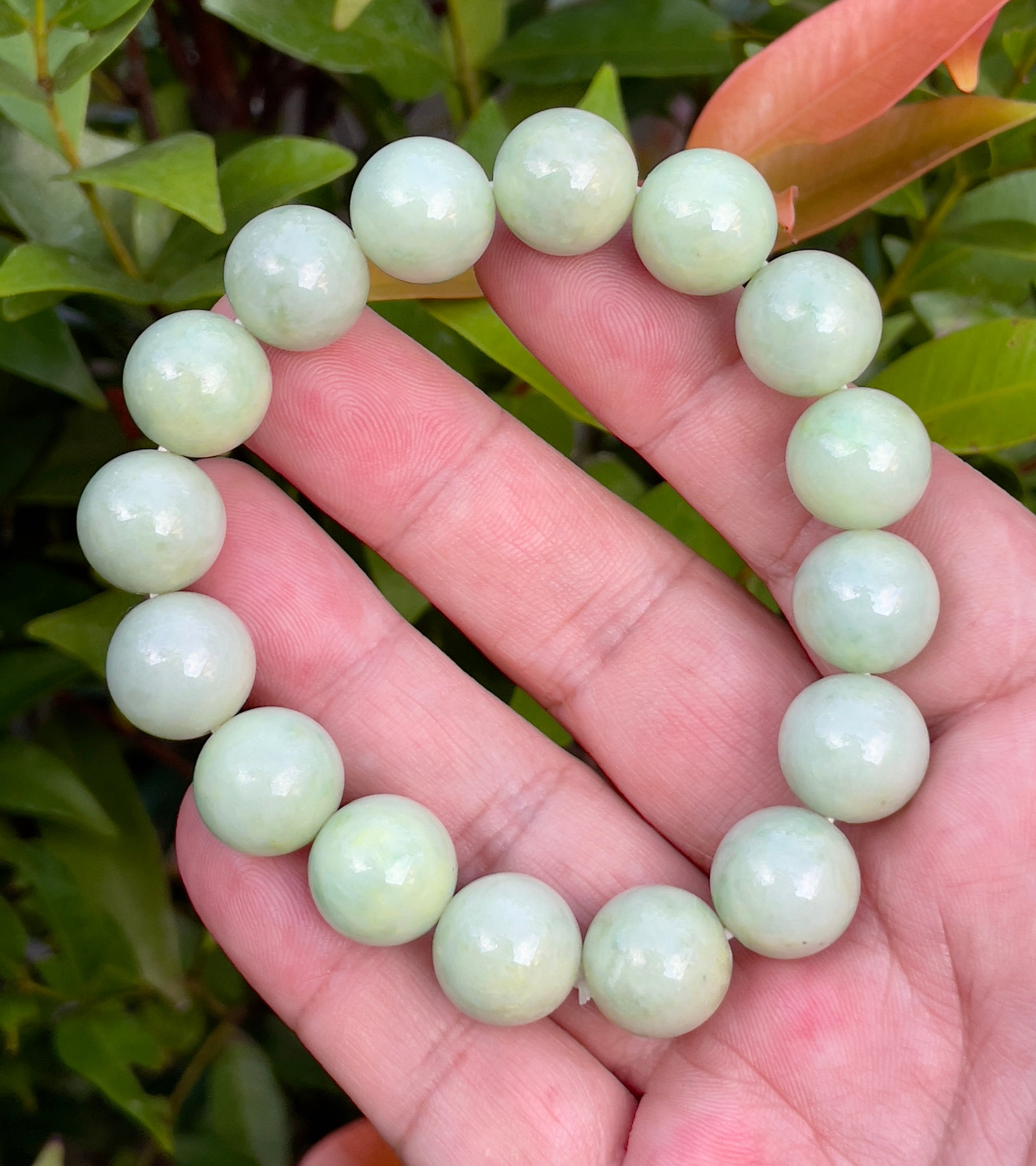 Natural Grade A Burmese Jadeite Jade Beaded Bracelet – Icy Apple & Forest Green – 13.4mm – JBB171