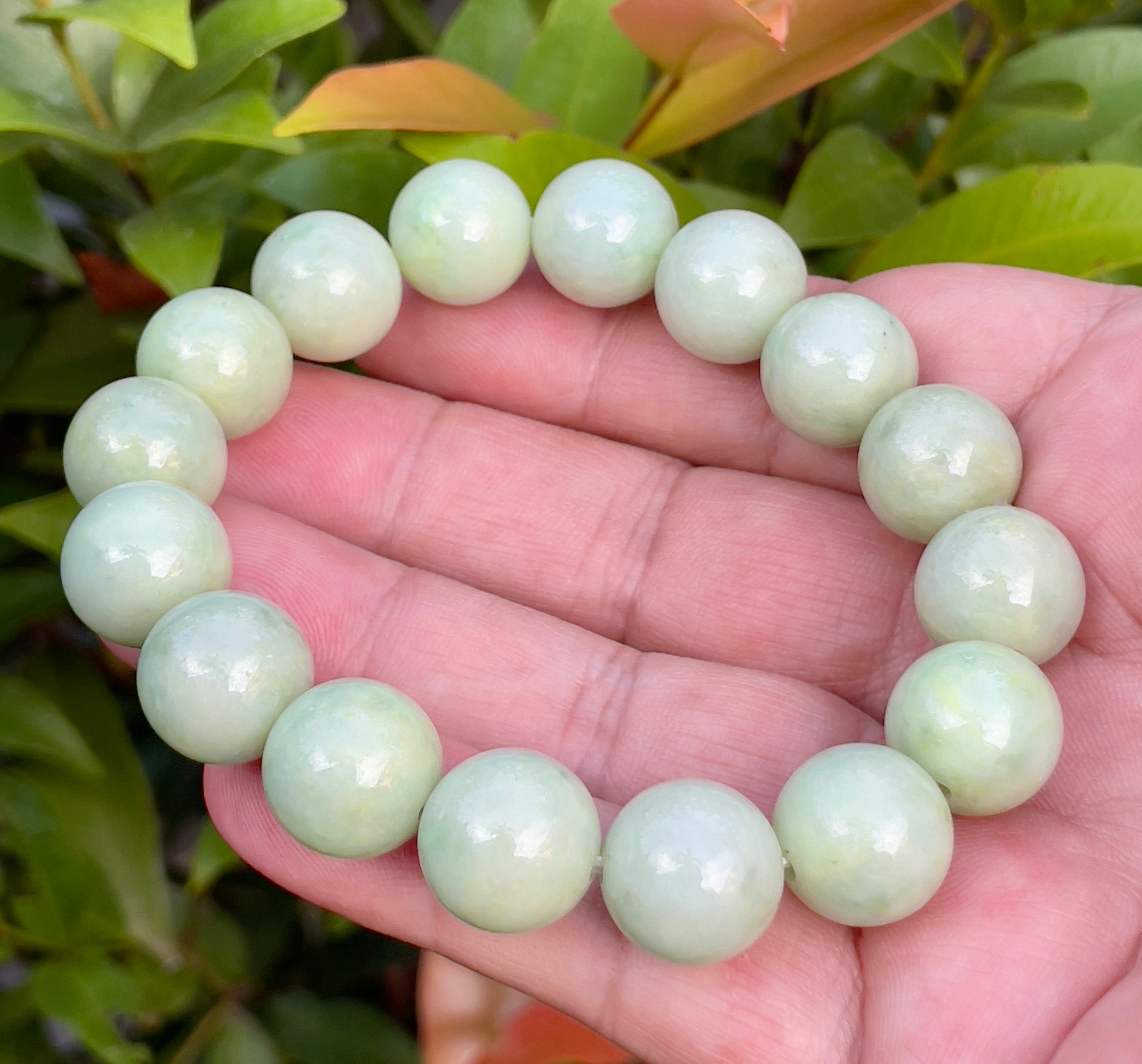 Natural Grade A Burmese Jadeite Jade Beaded Bracelet – Icy Apple & Forest Green – 13.4mm – JBB171