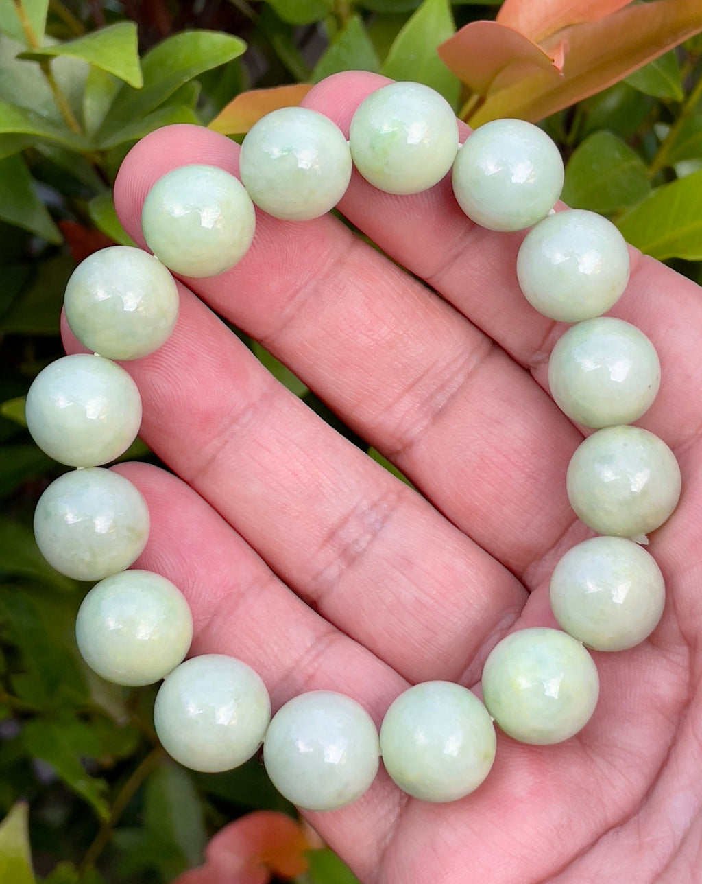 Natural Grade A Burmese Jadeite Jade Beaded Bracelet – Icy Apple & Forest Green – 13.4mm – JBB171
