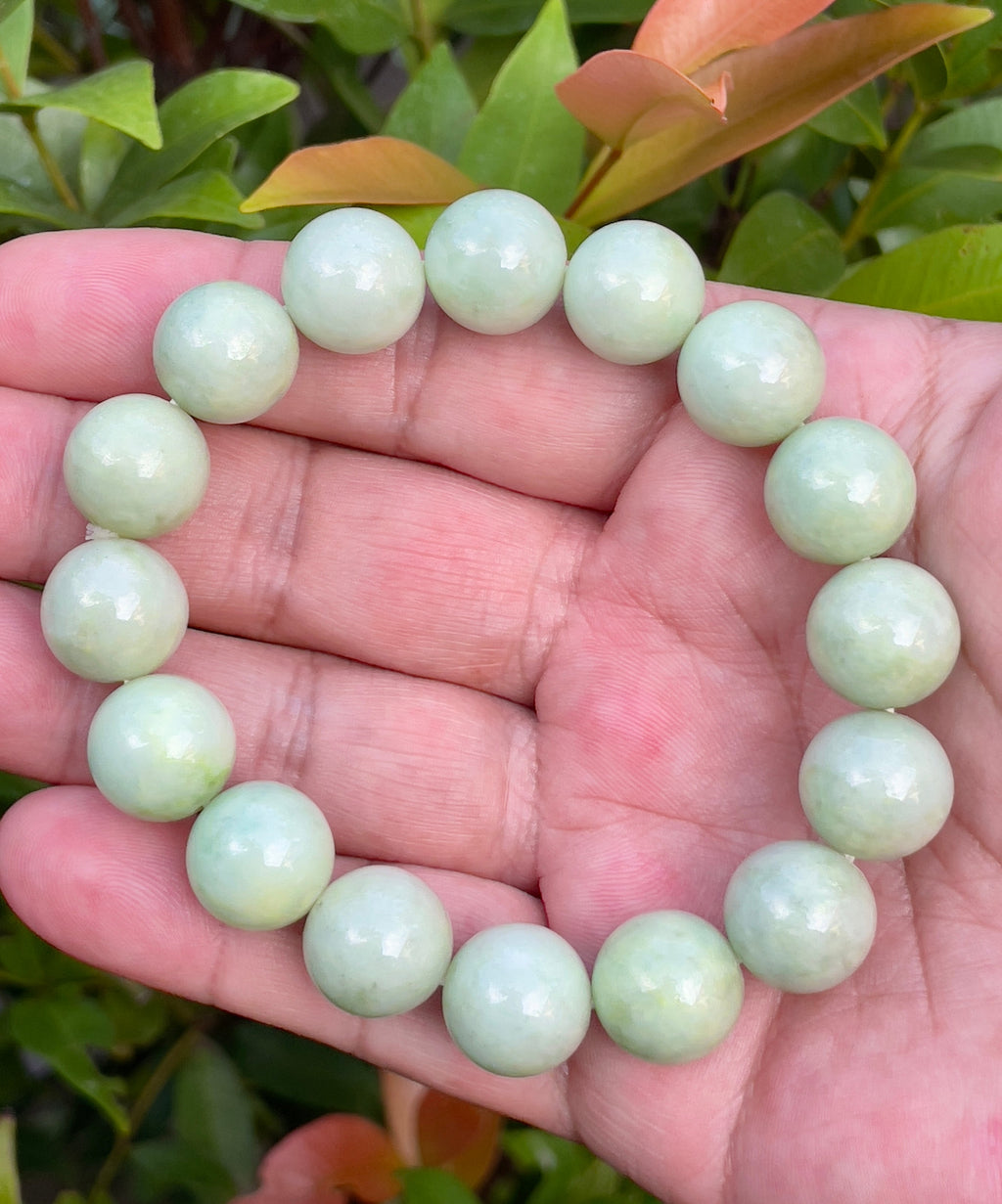 Natural Grade A Burmese Jadeite Jade Beaded Bracelet – Icy Apple & Forest Green – 13.4mm – JBB171