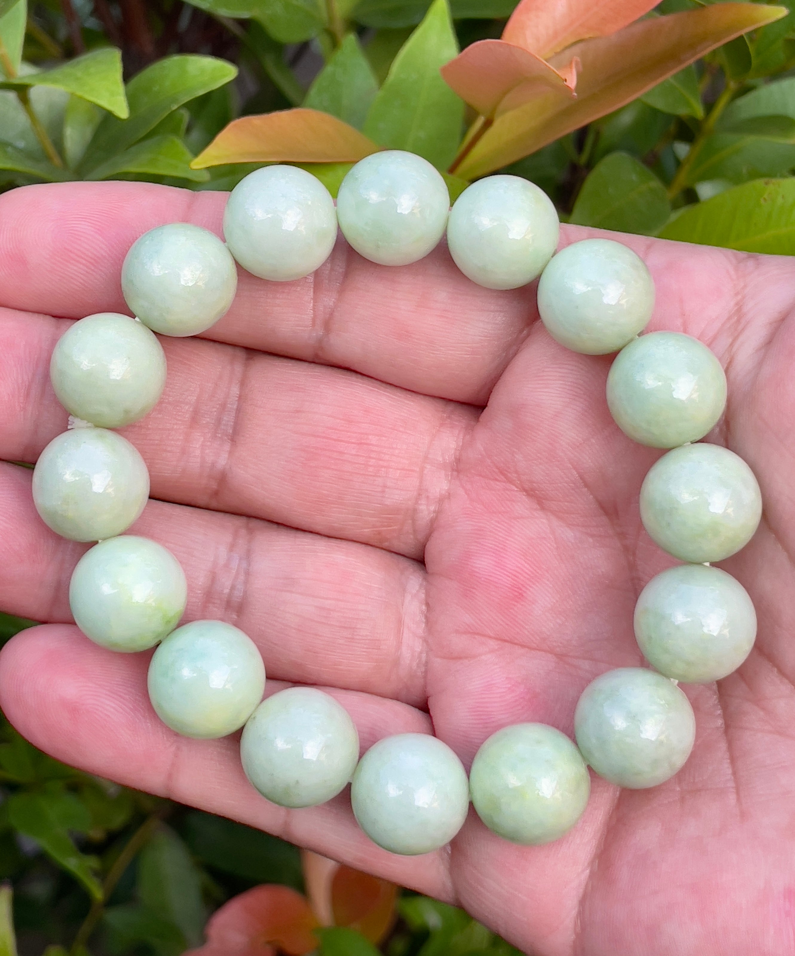 Natural Grade A Burmese Jadeite Jade Beaded Bracelet – Icy Apple & Forest Green – 13.4mm – JBB171