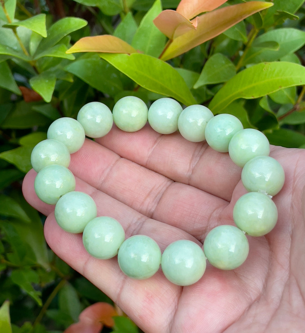 Natural Grade A Burmese Jadeite Jade Beaded Bracelet – Icy Apple & Forest Green – 13.4mm – JBB171