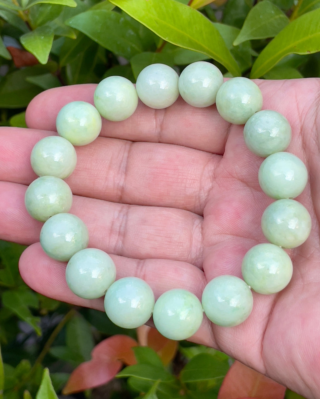 Natural Grade A Burmese Jadeite Jade Beaded Bracelet – Icy Apple & Forest Green – 13.4mm – JBB171
