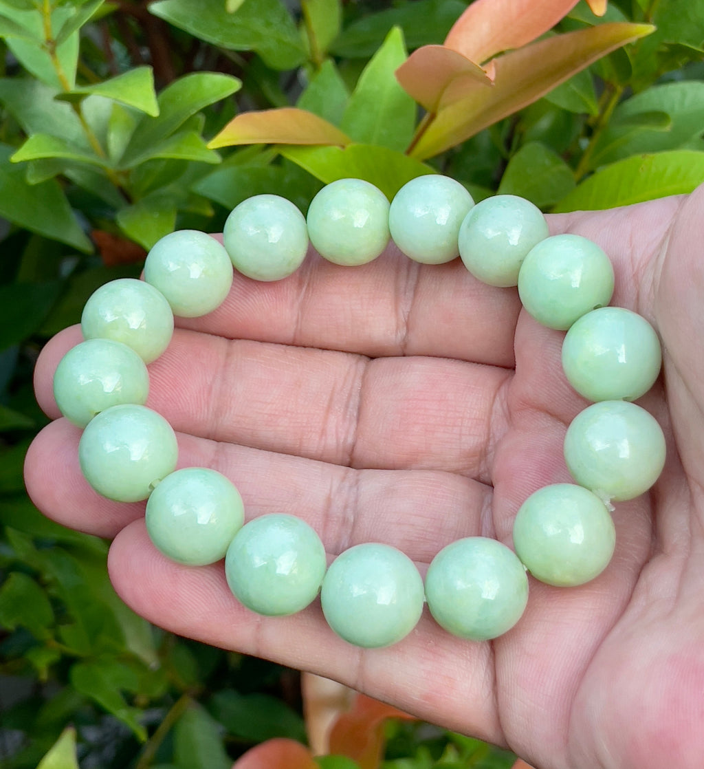 Natural Grade A Burmese Jadeite Jade Beaded Bracelet – Icy Apple & Forest Green – 13.4mm – JBB171