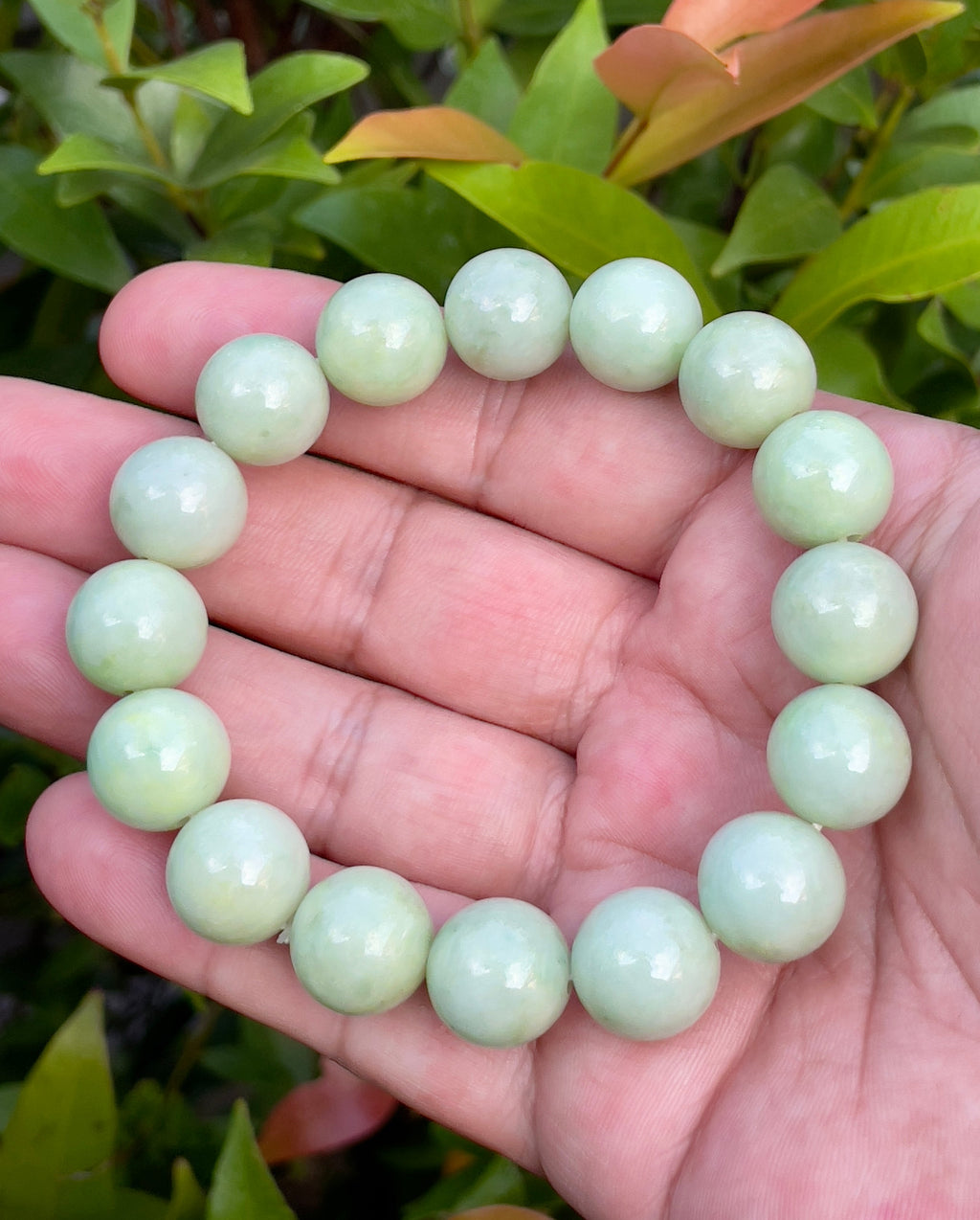 Natural Grade A Burmese Jadeite Jade Beaded Bracelet – Icy Apple & Forest Green – 13.4mm – JBB171