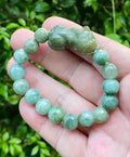 Natural Grade A Certified Burmese Jadeite Jade Beaded Bracelet – Mossy Green – Hand-Carved Pixiu Pendant – 10mm – JBB164