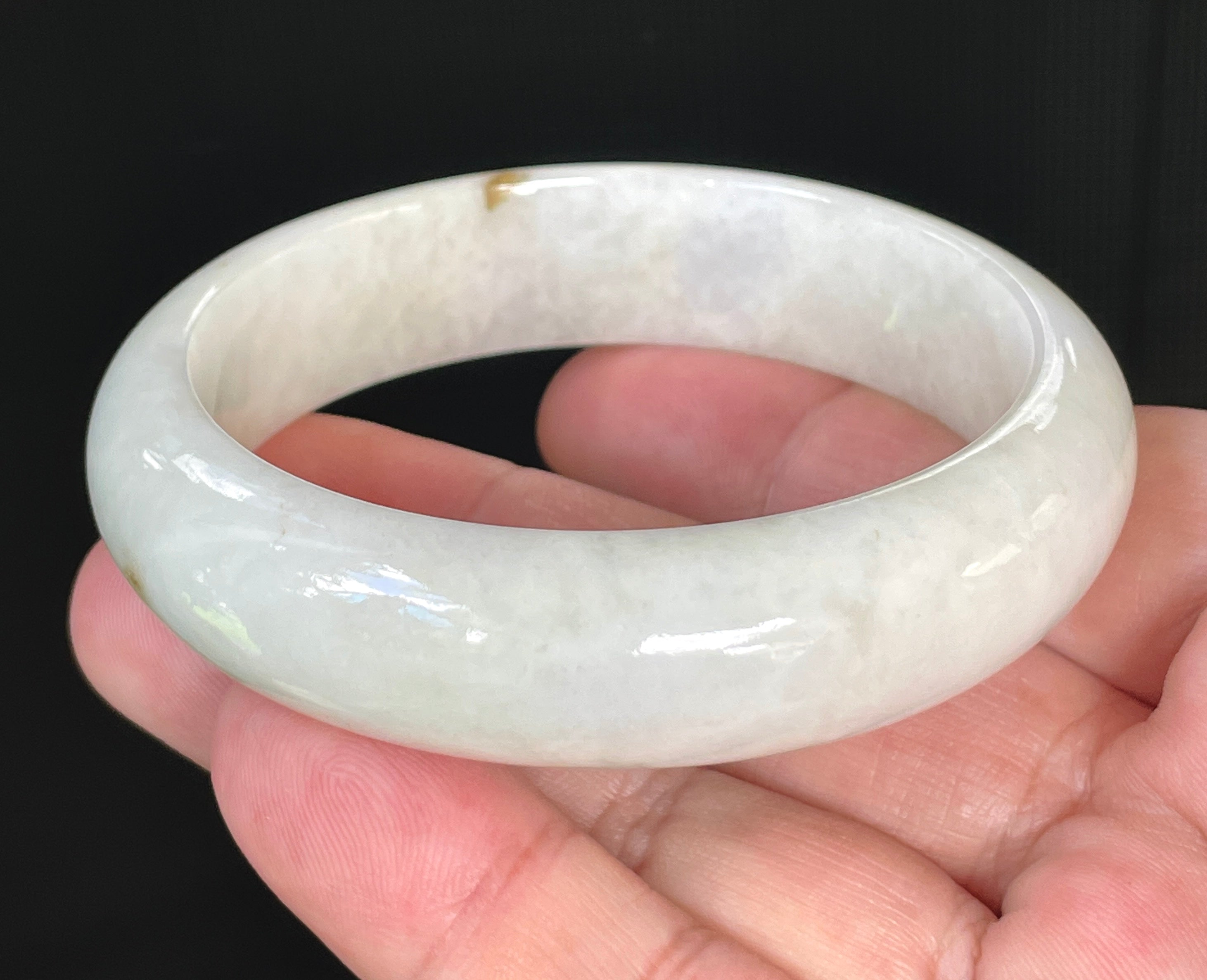 Natural Grade A Certified Burmese Jadeite Jade Bangle – Icy Milky White with Light Yellow & Honey Hues – 57.4mm – JB805