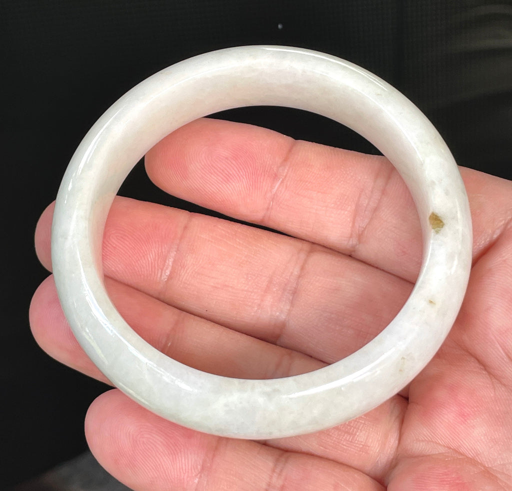Natural Grade A Certified Burmese Jadeite Jade Bangle – Icy Milky White with Light Yellow & Honey Hues – 57.4mm – JB805