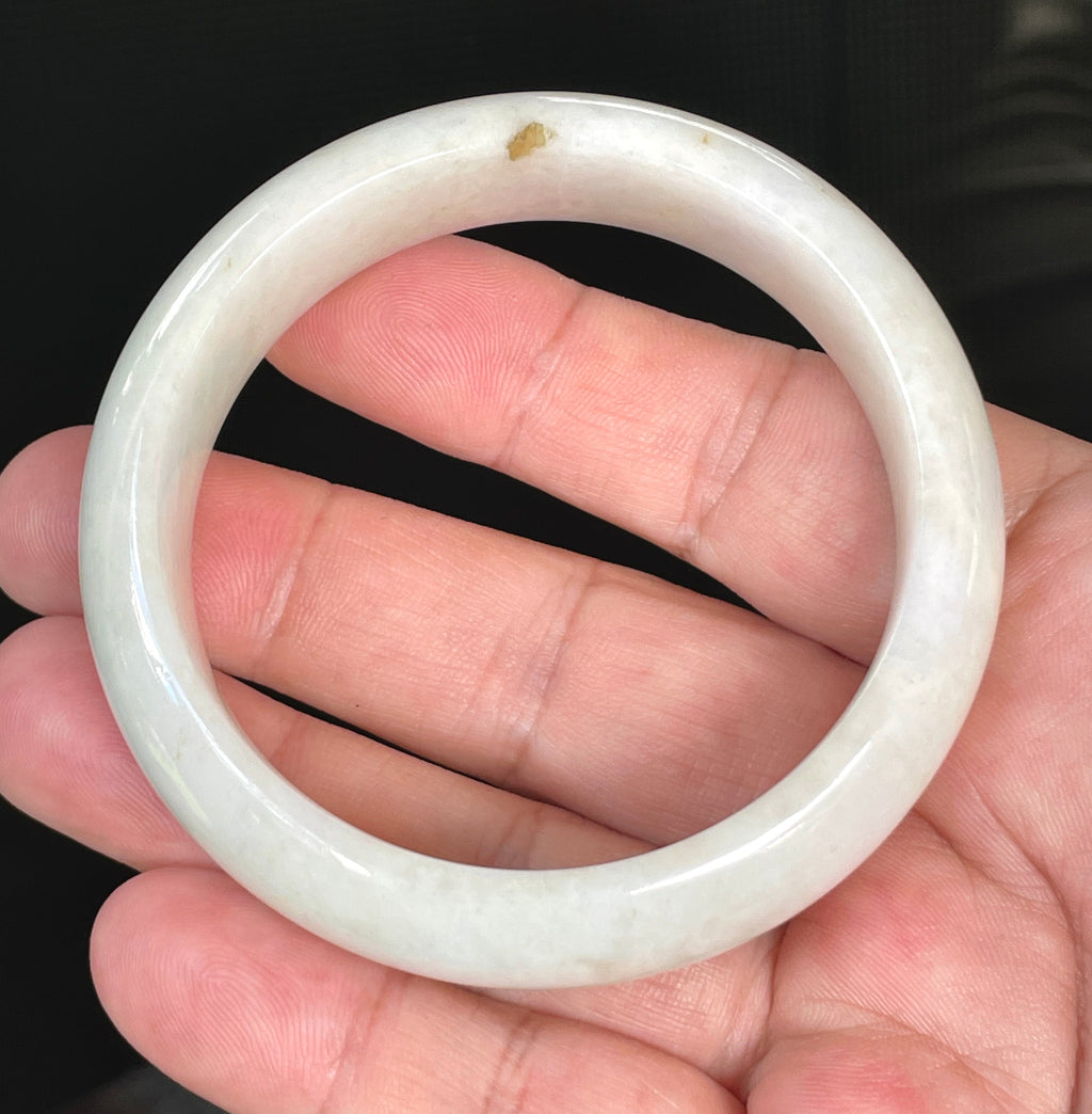 Natural Grade A Certified Burmese Jadeite Jade Bangle – Icy Milky White with Light Yellow & Honey Hues – 57.4mm – JB805