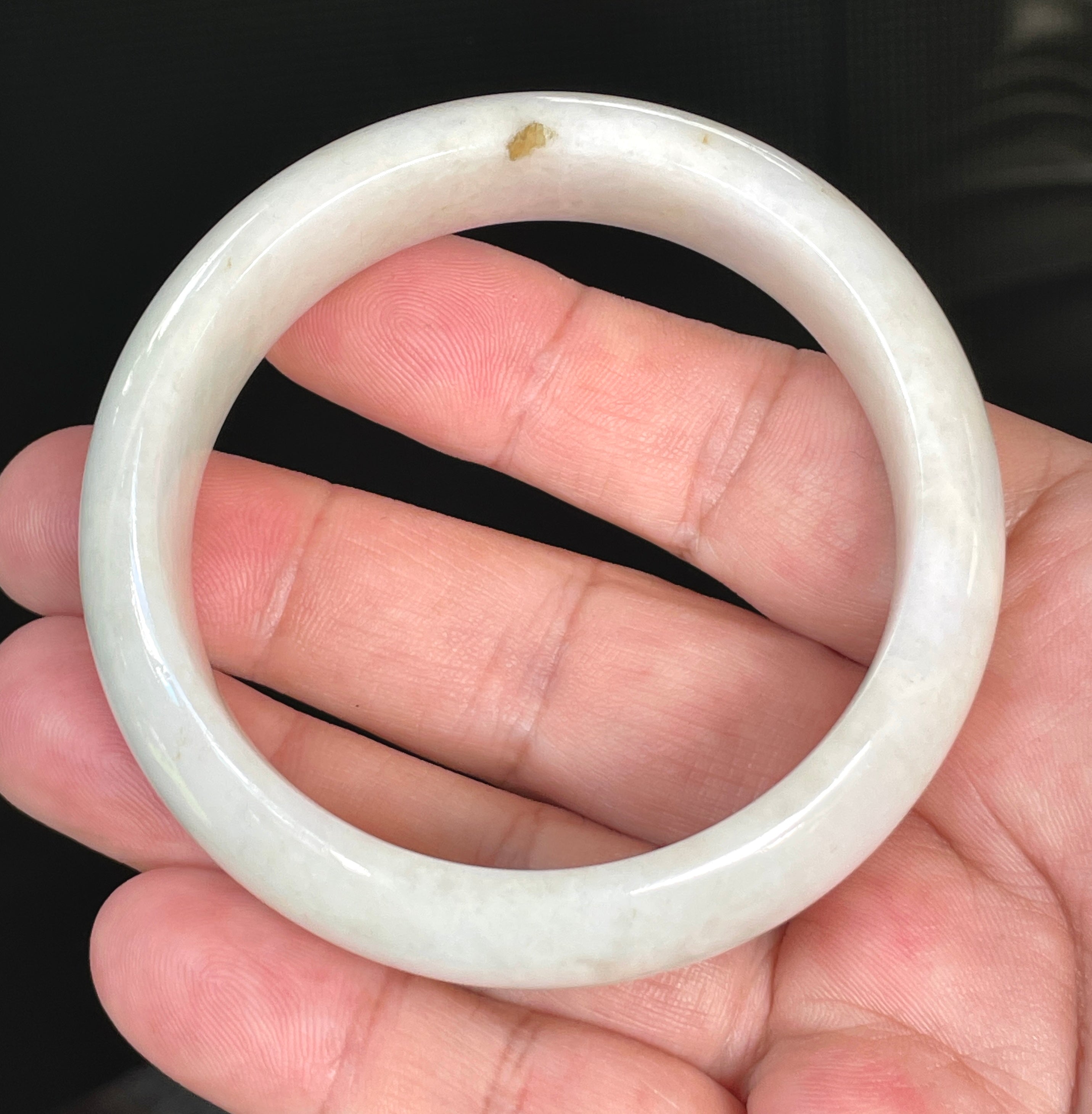 Natural Grade A Certified Burmese Jadeite Jade Bangle – Icy Milky White with Light Yellow & Honey Hues – 57.4mm – JB805