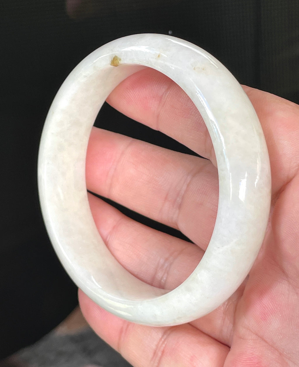 Natural Grade A Certified Burmese Jadeite Jade Bangle – Icy Milky White with Light Yellow & Honey Hues – 57.4mm – JB805