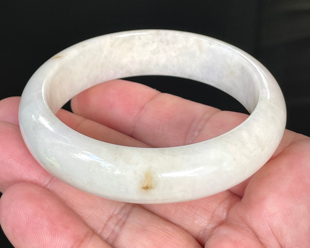 Natural Grade A Certified Burmese Jadeite Jade Bangle – Icy Milky White with Light Yellow & Honey Hues – 57.4mm – JB805