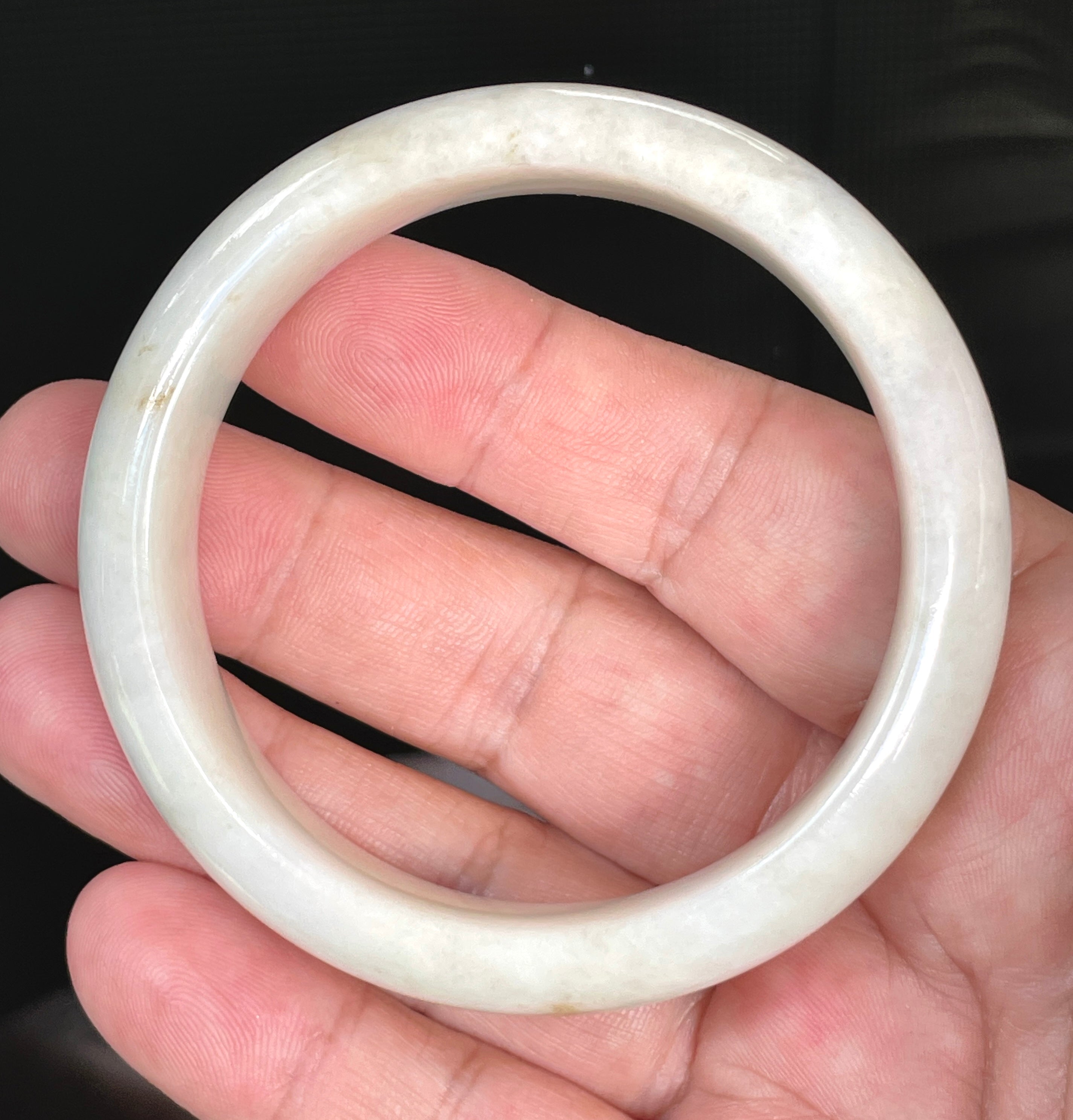 Natural Grade A Certified Burmese Jadeite Jade Bangle – Icy Milky White with Light Yellow & Honey Hues – 57.4mm – JB805