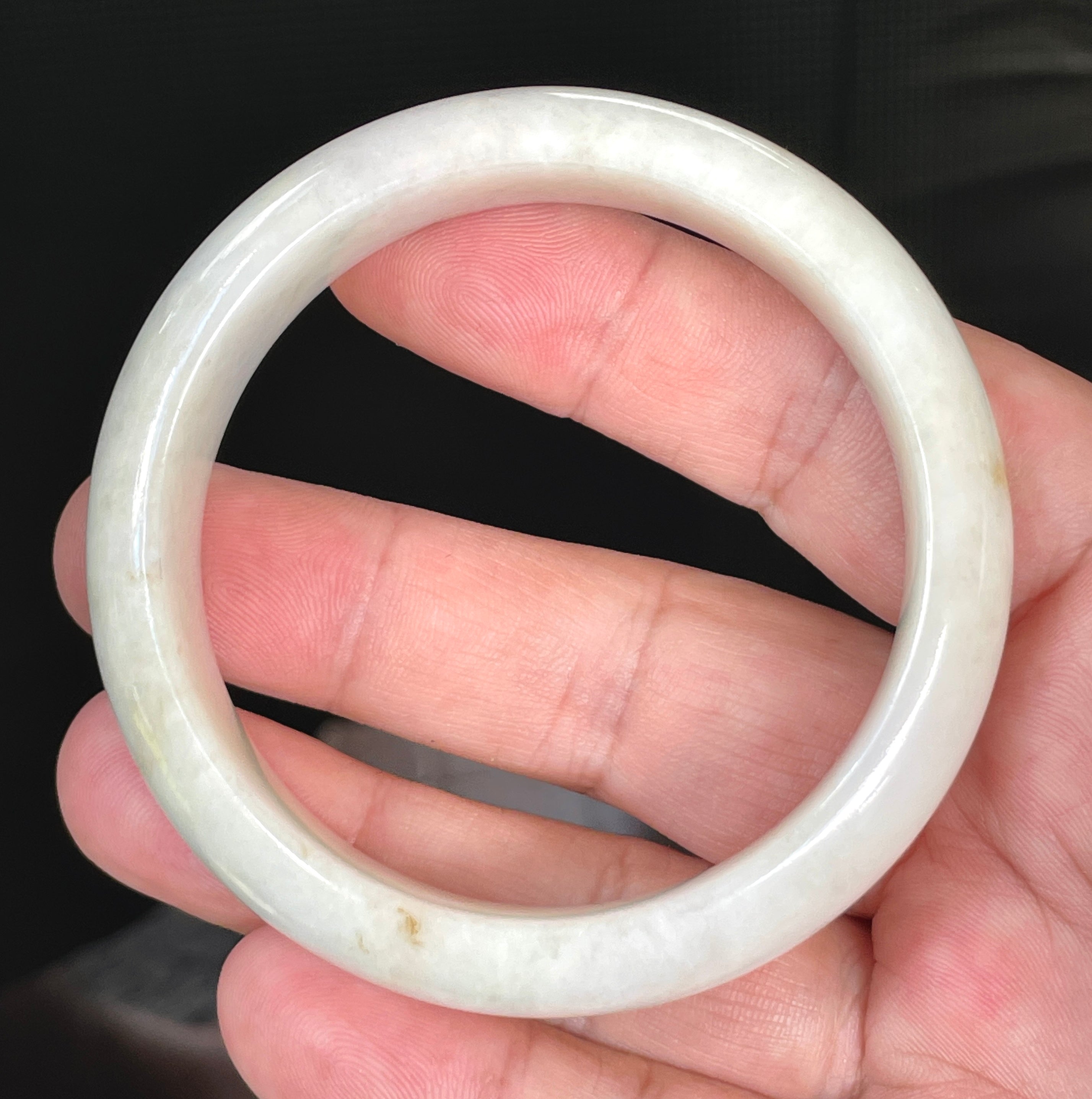Natural Grade A Certified Burmese Jadeite Jade Bangle – Icy Milky White with Light Yellow & Honey Hues – 57.4mm – JB805