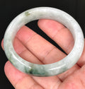 Natural Grade A Certified Burmese Jadeite Jade Bangle – Rare Icy Greyish Milky White with Imperial & Apple Green – 54.7mm – JB824