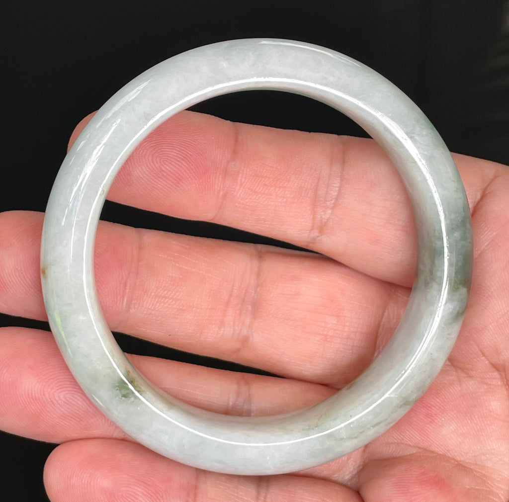 Natural Grade A Certified Burmese Jadeite Jade Bangle – Rare Icy Greyish Milky White with Imperial & Apple Green – 54.7mm – JB824