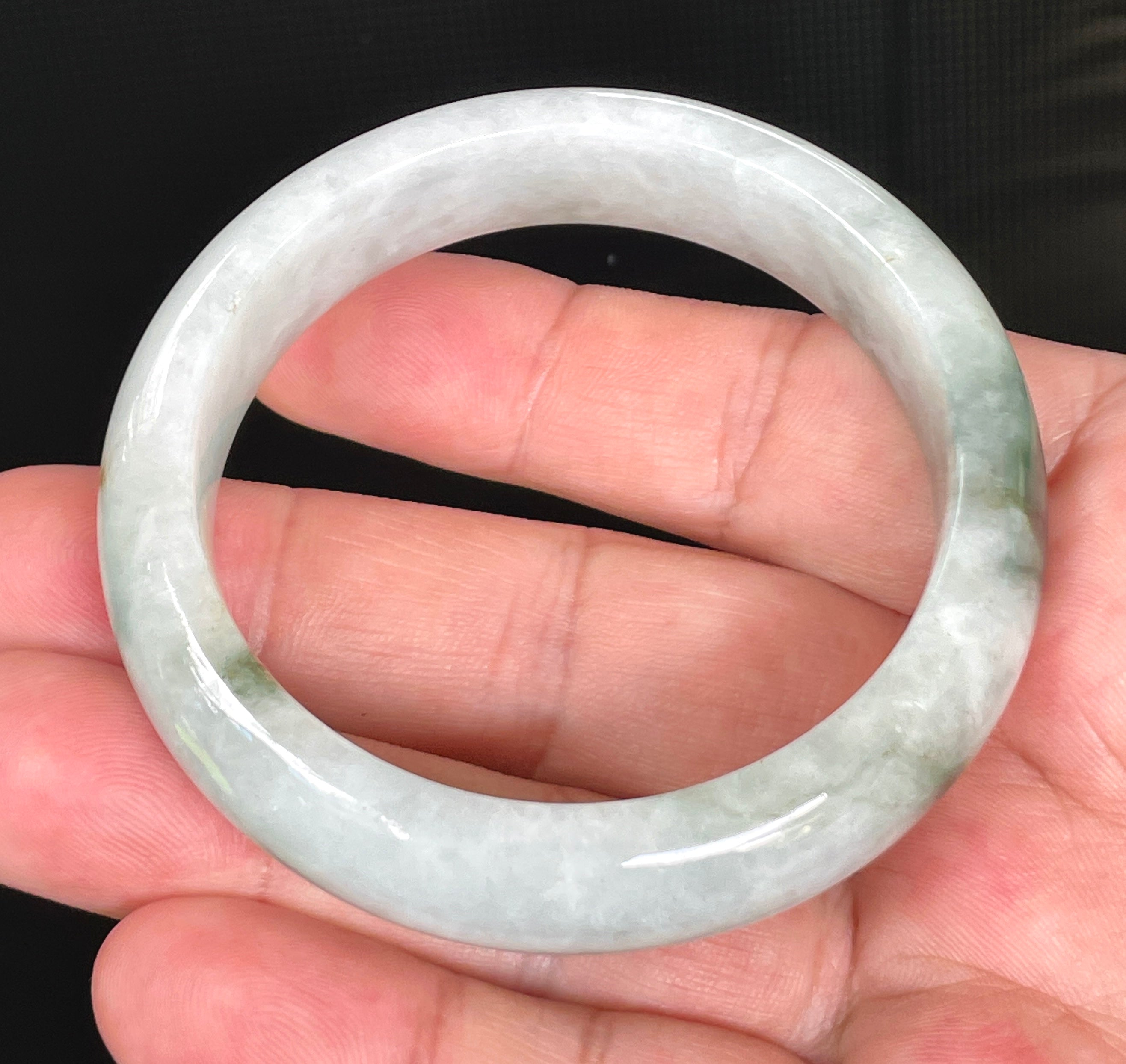 Natural Grade A Certified Burmese Jadeite Jade Bangle – Rare Icy Greyish Milky White with Imperial & Apple Green – 54.7mm – JB824