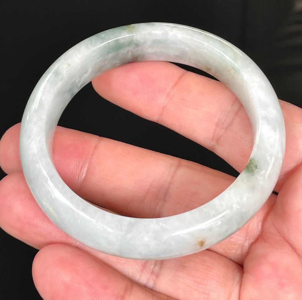 Natural Grade A Certified Burmese Jadeite Jade Bangle – Rare Icy Greyish Milky White with Imperial & Apple Green – 54.7mm – JB824