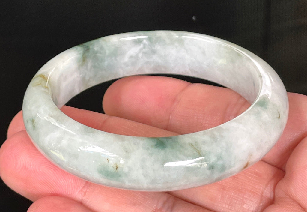 Natural Grade A Certified Burmese Jadeite Jade Bangle – Rare Icy Greyish Milky White with Imperial & Apple Green – 54.7mm – JB824