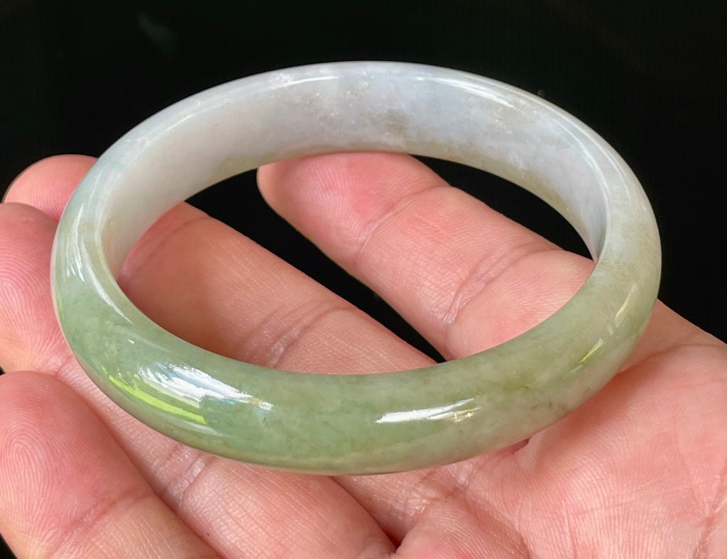 Natural Grade A Certified Burmese Jadeite Jade Bangle – Rare Icy Imperial Green & Apple Green with Milky White Hues – 58.5mm – JB804