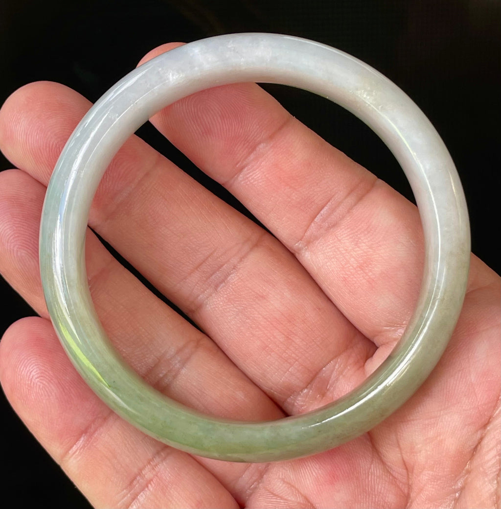 Natural Grade A Certified Burmese Jadeite Jade Bangle – Rare Icy Imperial Green & Apple Green with Milky White Hues – 58.5mm – JB804