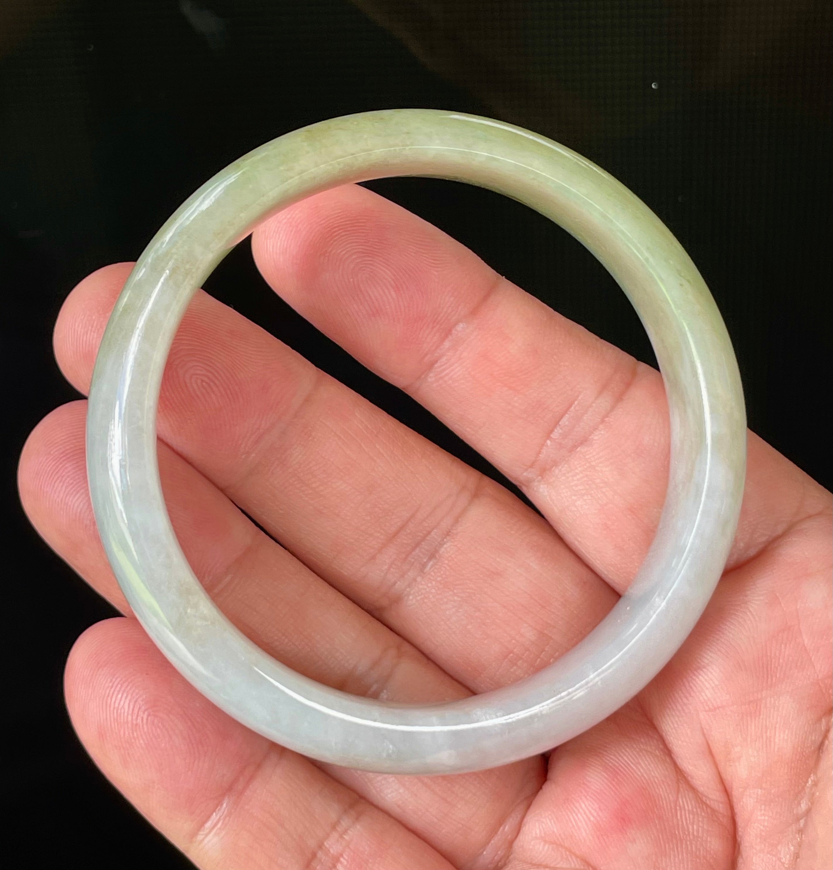 Natural Grade A Certified Burmese Jadeite Jade Bangle – Rare Icy Imperial Green & Apple Green with Milky White Hues – 58.5mm – JB804